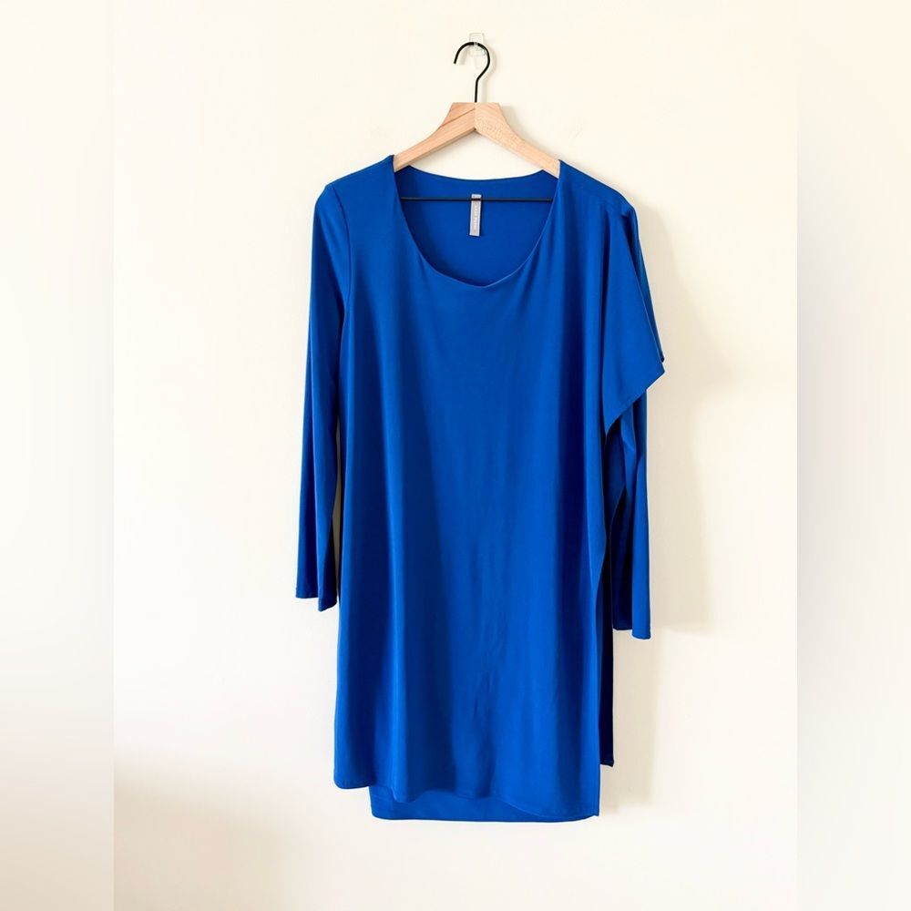 Last Tango Long Sleeve Sheath Dress with Overlay in Cobalt Blue - Size XL